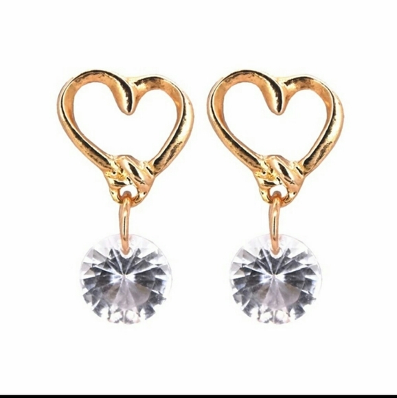 Heart & CZ, rose gold earrings - Picture 4 of 5